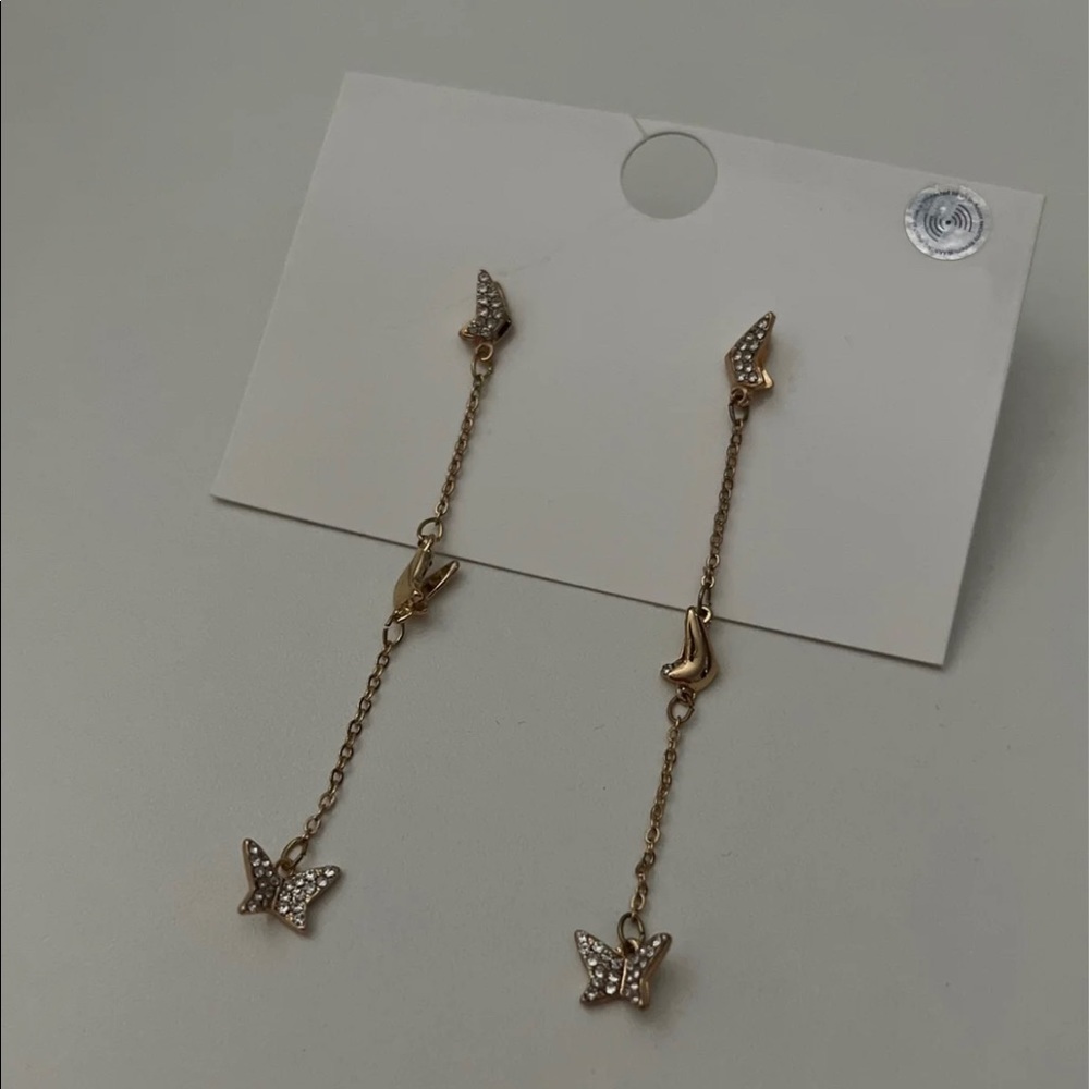 Butterfly Dangle Rhinestone Earrings - Picture 3 of 7